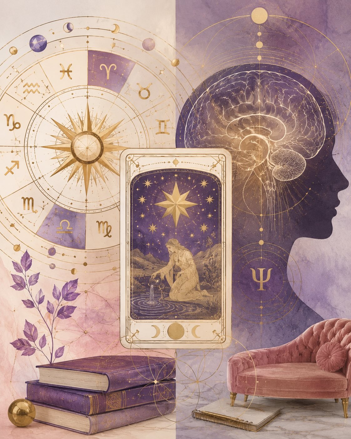 Minh họa chiêm tinh, tarot và tâm lý học hòa quyện